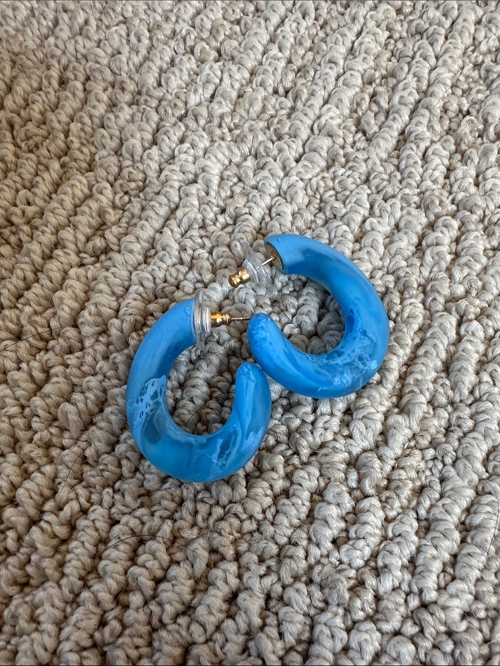 Blue Swirl Resin Dinosaur Designs Hoop Earrings